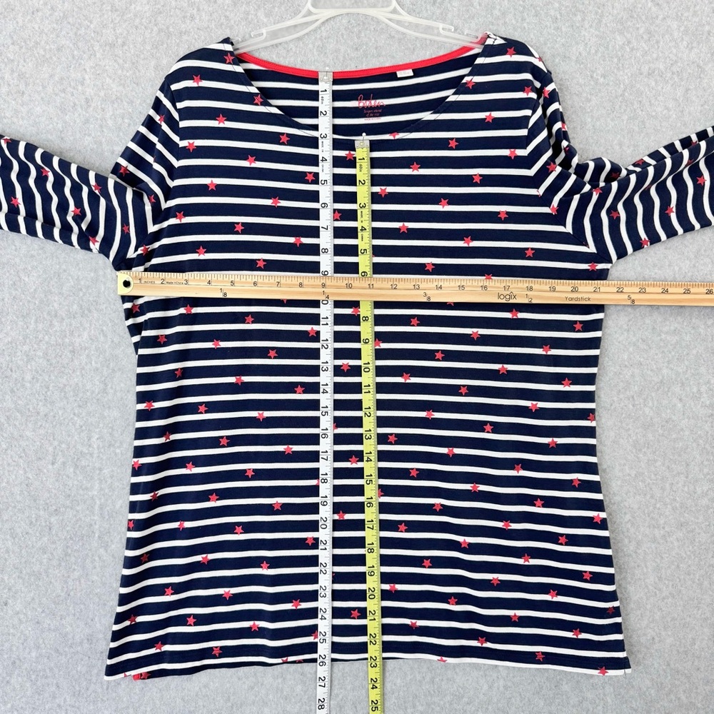 Boden T Shirt Women 16 / 18 Blue White Striped Red Stars Long Sleeve Cotton READ - Picture 14 of 16